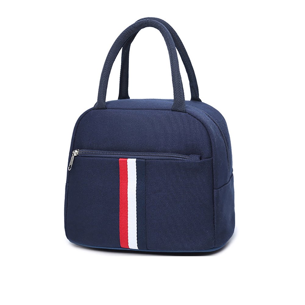 Lunch Bags, Tote Bag Lunch Box Reusable Zip Closure Handbag Back Pocket Picnic Organizer Tote Bag Lunch Organizer Holder Container Lunch Bags Lunch Boxes Lunch Tote for Men, Women, Kids (Dark Blue)