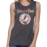 Ripple Junction Grateful Dead Women's Tank Top Steal Your Face Stealie SYF Floral Junior Fit Officially Licensed