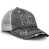 Speedy Pros Distressed Trucker Hat Man of Faith Embroidery Cotton for & Women Black Gray