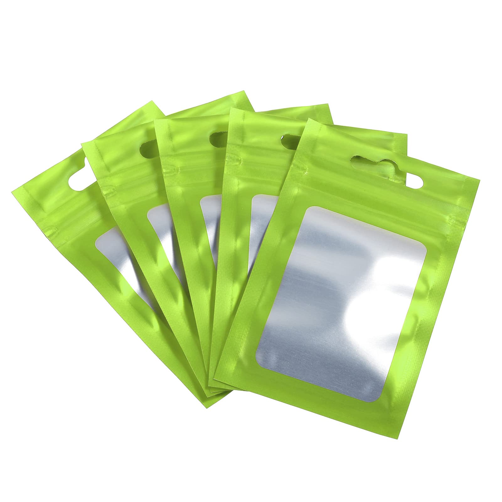 PATIKIL 3.9x2.4" Holographic Bags, 100 Pack Aluminized Plastic Resealable Storage Bags with Clear Window for Small Things, Green