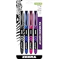 Zebra Pen Fountain Pen Set, Fine Point 0.6mm, Assorted Colors Non-Toxic Ink, Stainless Steel Nib, Disposable, 4-Pack (48304), Black, Pink, Purple, Blue