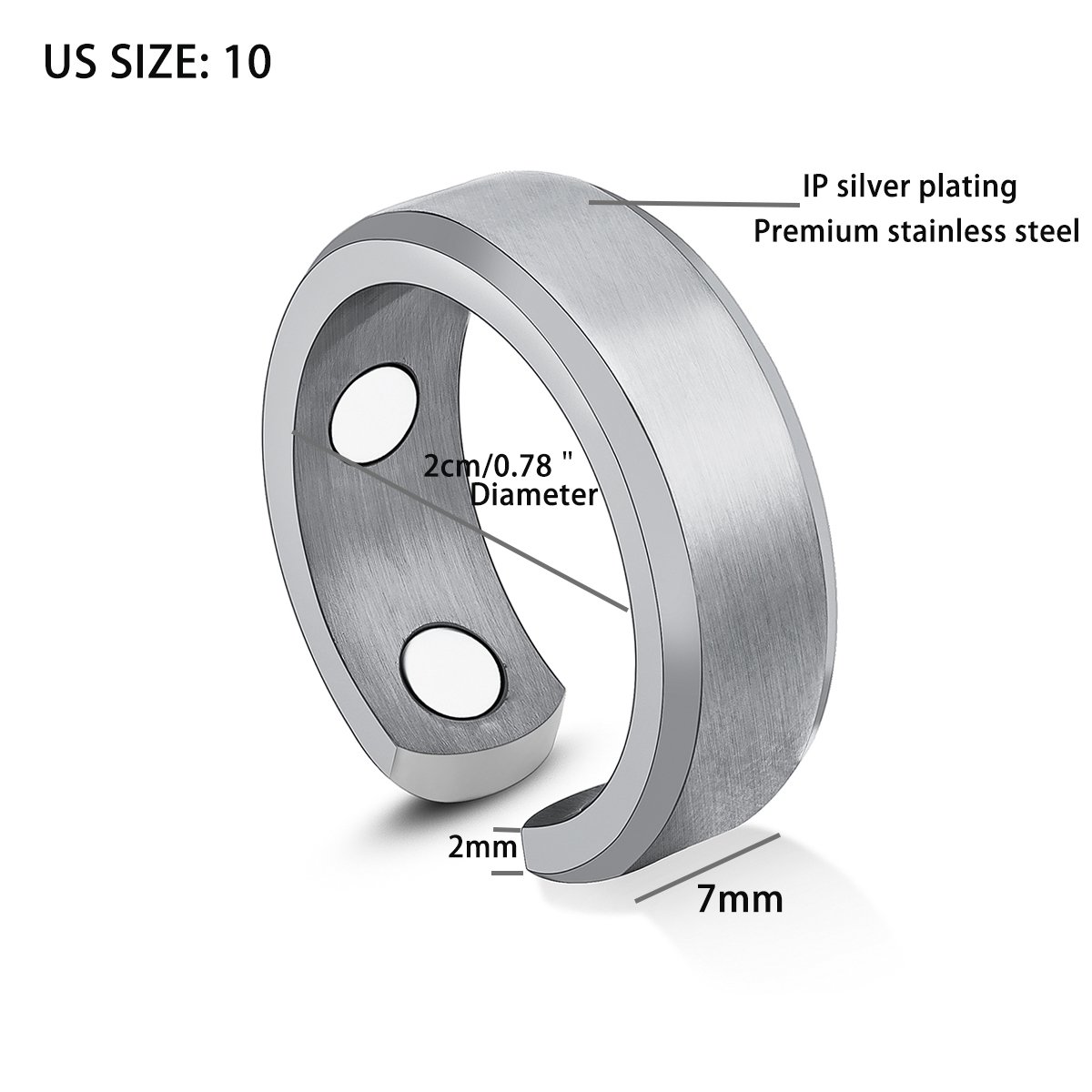 Jeracol Magnetic Ring Titanium Steel Strong Magnet Rings Pain Relief for Arthritis Joint (US Size 10) Sliver