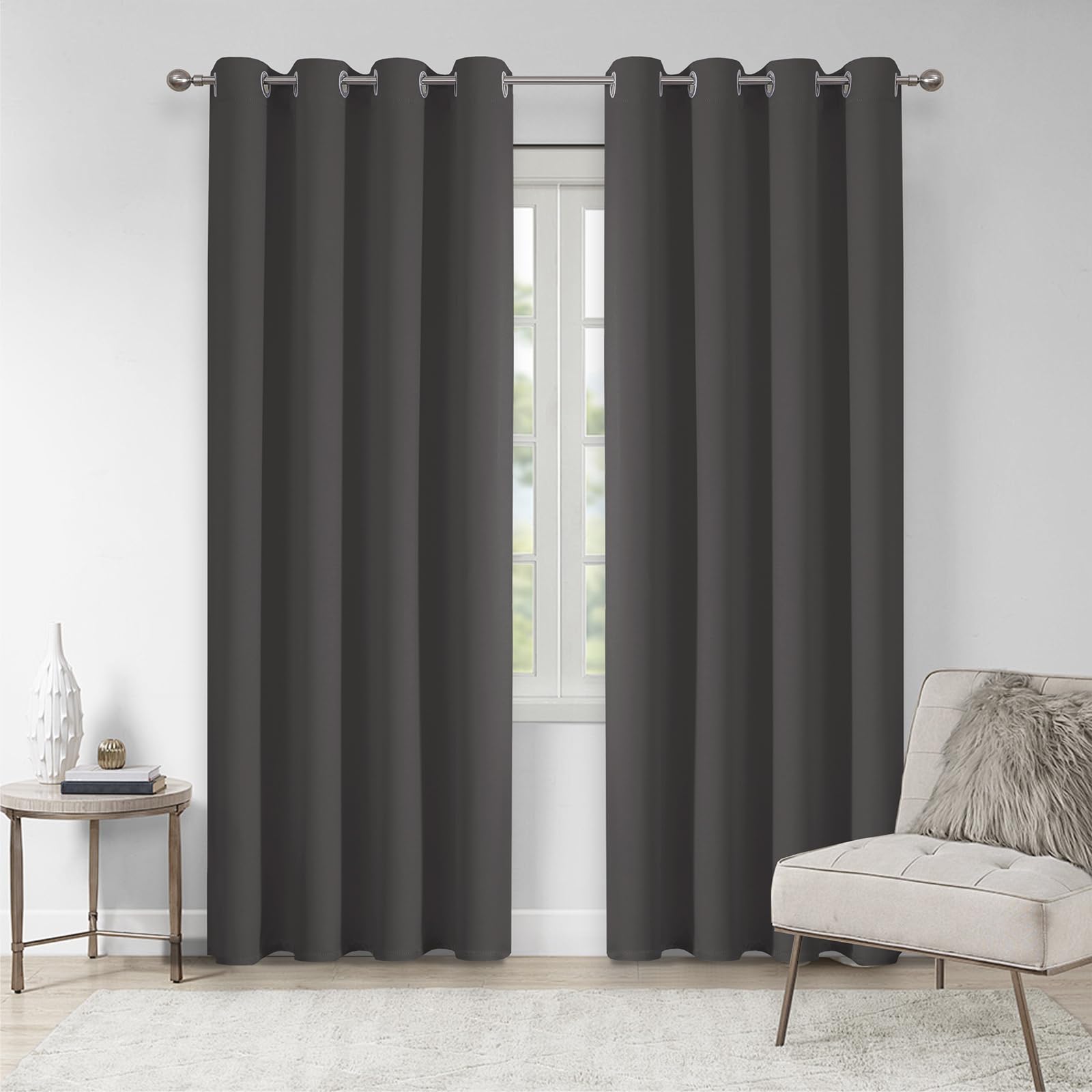 VEHEDE Living Room Blackout Curtains with Eyelets 69 Inch Drop, Soft Thermal Insulated Blackout Window Drapes for Kids Bedroom, W55 x L69 Inch, Dark Grey, 2 Panels