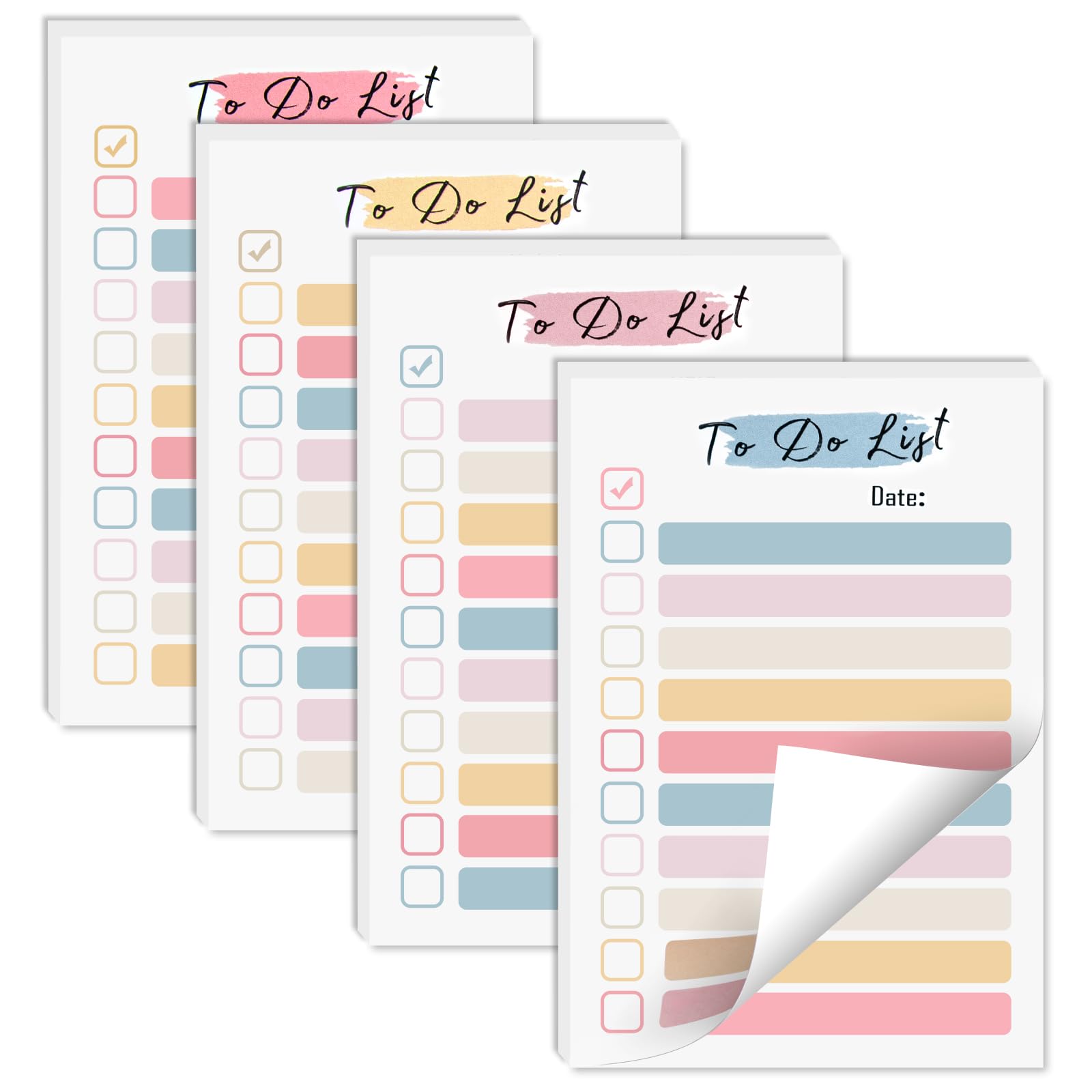 4 Pack to Do List Pad 200 Sheets to Do List Planner Sticky Notes Tear Off 4 x 6 Inches Daily Planner Notepad Striped to Do List Planner Notes Grocery Checklist Portable Planner for Work Daily Planner