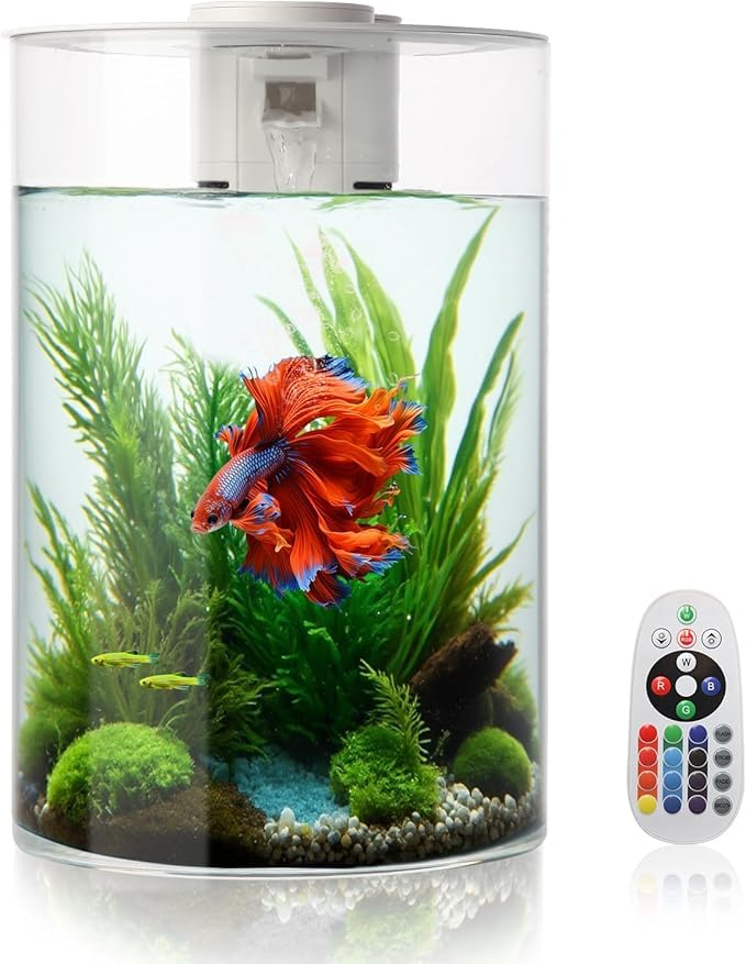 Photo 1 of ABESTFISH Smart Betta Fish Tank 3 Gallon Aquarium Starter kit self Cleaning with Filter LED Light (17 Color Choices), 360 View Aquarium for Small Fish, Kids, Home, Office & Gifts