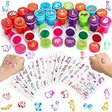 Sopu Animal Stamps for Kids, Assorted Stamps and Animal Stickers for Easter Egg Fillers, Birthday Party Favors, 26 PCS Washable Pre-Inked Stamps and 20 Sheets Stickers