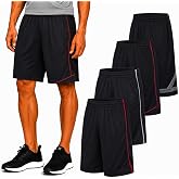 Essential Elements Mens Athletic Gym Shorts 4 Pack for Basketball, Workout | Lightweight Quick Dry Moisture Wicking Fabric, Elastic Pull-On Waist, Knee Length Fit for Running, Training and Hikes