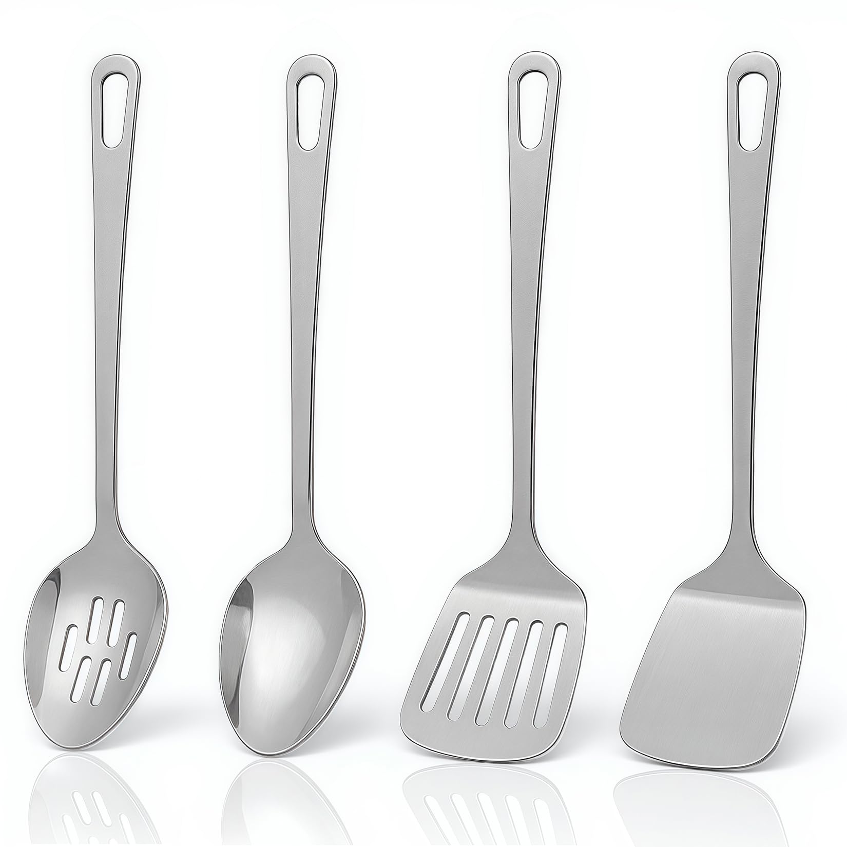 Photo 1 of Cooking Utensils Set 4pcs - Stainless Steel Kitchen Utensils, Heavy Duty Metal Utensils Set with Stainless Steel Spatula Set Wok Spatula, Serving Spoons, Ergonomic Handle and Dishwasher Safe
