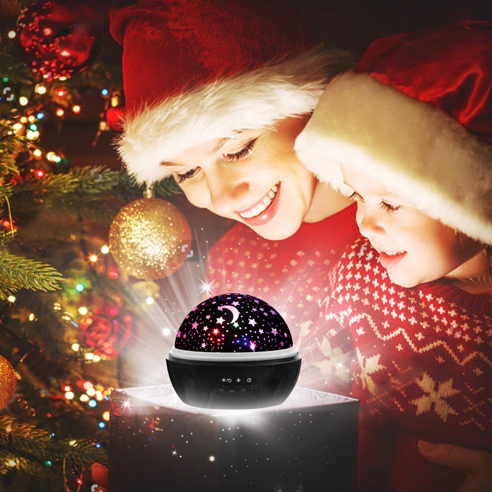 Sternenhimmel Projektor Lampe, Ifecco LED Nachtlicht Lampe 360° Rotierend Beleuchtung mit 8 Romantische Licht, Perfektes Geschenk für Babys, Kinder, Geburtstag, Weihnachten, Halloween (Schwarz)