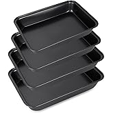 LDXDRU Baking Sheets Non Stick Set of 4, Cookie Sheets for Baking, Baking Trays for Oven, Nonstick Carbon Steel Toaster Oven Tray for Home Baking, Dishwasher Safe, 3 Size Bakeware Black