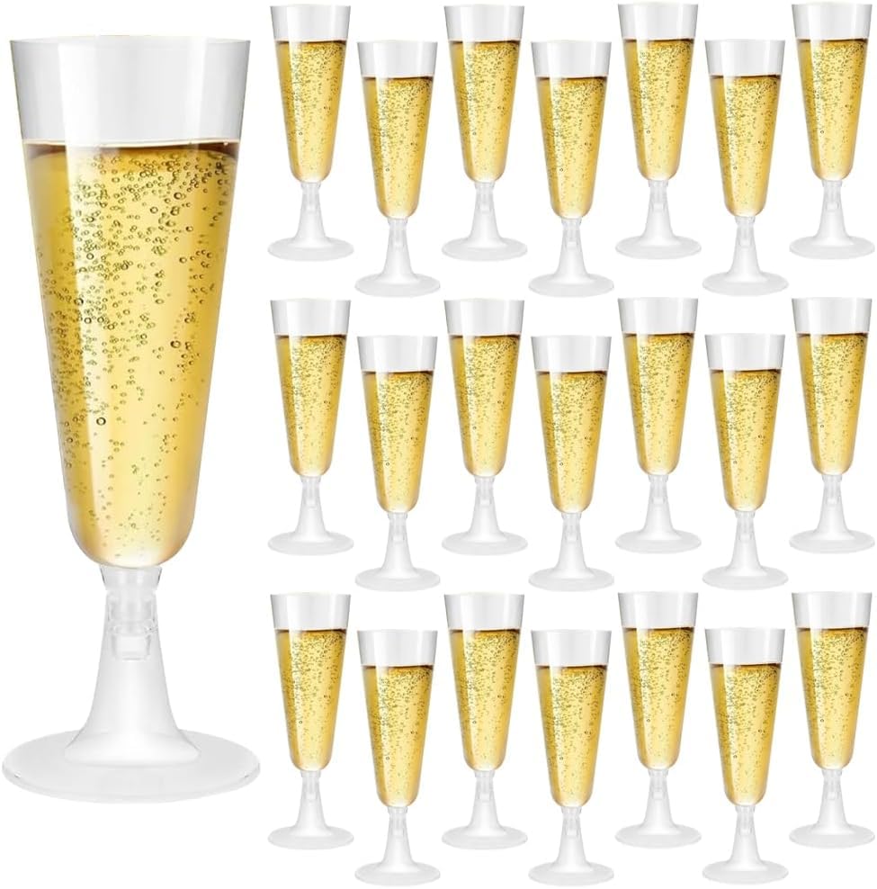 eMKay® Clear Plastic Champagne Flutes/Glasses 140ml - 16 Count (Pack of 1)