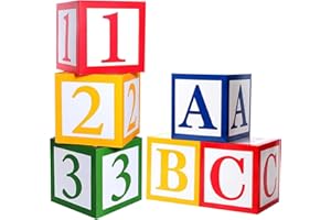 LLOERE 6 Pcs Friend Street Party Decoration, ABC and 123 Alphabet Graduation Back to School Decoration, Toy Block Boxes Favor Balloon Boxes Inspire Story Birthday Party Decor for School Baby Shower