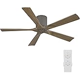 ELEHINSER 52 Inch Flush Mount Ceiling Fan without Light, Low Profile Modern Ceiling Fan with Remote, Quiet DC Motor, 6-Speed, Timer, 5 Solid Wood Blades, Charcoal Grey