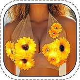 Zoestar Light Up Sunflower Bra Top Glow Rave Festival Outfit for Women Beige