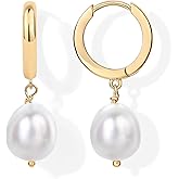 PAVOI 14K Gold Plated S925 Sterling Silver Post Lightweight Drop Dangle Huggie Hoop Earrings for Women | Star, Lock, Pearl, Cross, Lightening, Coin | Dainty Earrings