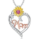 YOAIYOJIA 925 Sterling Silver Sunflower Necklace - Sunflower Love Heart Pendant Necklace Sunflowers Jewelry for Women