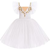Girl Ballet Leotard Swan Lake Dance Dress Ruffle Sleeve Ballerina Maxi Tulle Tutu Teen Halloween Ballet Dance Outfits