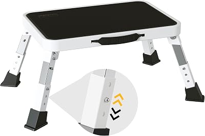 BONTEC 3 Level Adjustable Folding Step Stool White Anti Slip 150kg