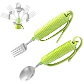 2PK Lime Green Weighted Adaptive Spoon &amp; Fork Utensil Set Silicone Grips | 45&deg; Adjustable for Left &amp; Right Hand Users, Weight Fillable up to 7 Oz, for Elders with Hand Tremors, Parkinson&rsquo;s, Arthritis