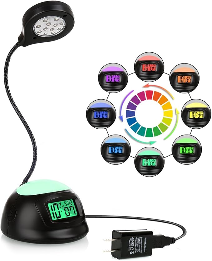 iCKER 12 LED Desk Lamp with Alarm Clock for Bedrooms, Eye Protection
