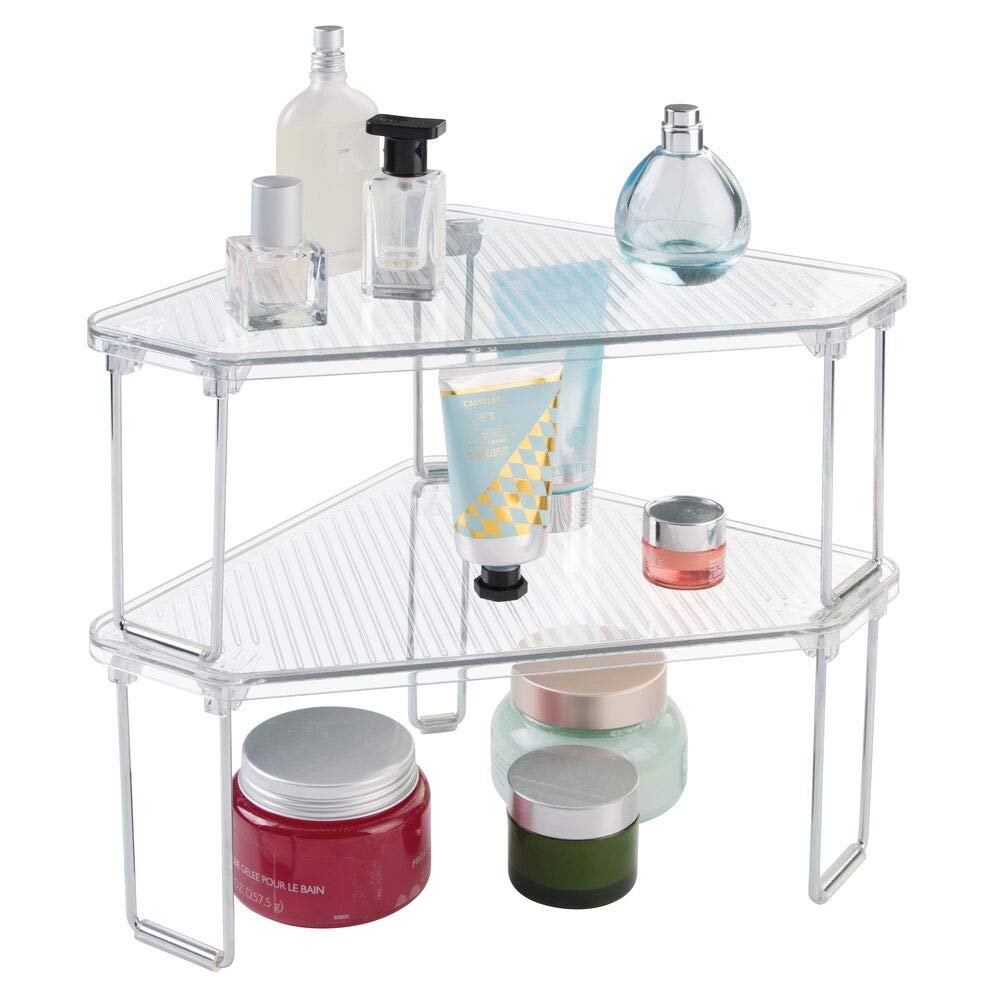 mDesign Free Standing Corner Storage Shelf for Bathroom Vanity Counter