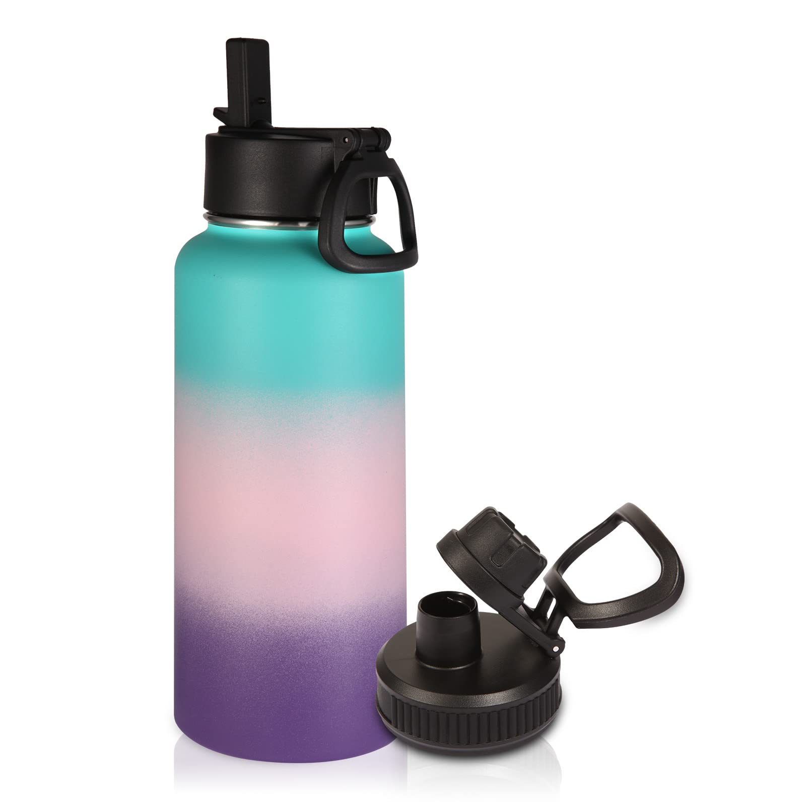 Volhoply 1 Litre Water Bottle with Straw Lid & Spout Lid,Insulated Sports Water Bottle,Double Wall Vacuum Stainless Steel Tumbler,Leak Proof Wide Mouth Metal Flask,Keeps Cold or Hot(Gradient Color,1)