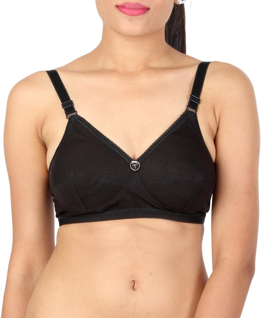 TRYLO Cotton Full Cup Round Stiched Support Bra (Shagun-20_Black_42 C)