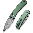 CIVIVI Pocket Folding Knife- Button Lock Knife with Thumb Stud Opener for EDC, 2.98" Damascus Blade Aluminum Handle, Qubit Utility Knife for Men Women Gift C20030E-DS1