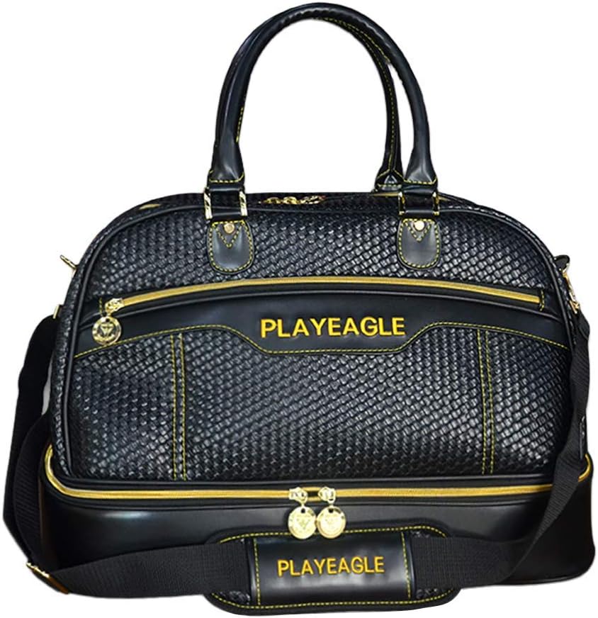 PLAYEAGLE New Men's Woven Stripe Golf Boston Bag Hard Bottom Double Layer Golf Duffel Bag Weekend Bag with Separate Shoe Pocket
