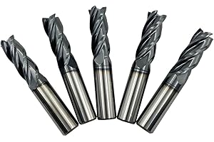 Home of quality tools 5PCS 1/2'' Carbide Square End Mill Bits Set, Milling Bits Cutter 1/2 Carbide End Mills for Alloy Steels/Hardened Steels, HRC 45 Deg Single End 4 Flute AlTiN Coating