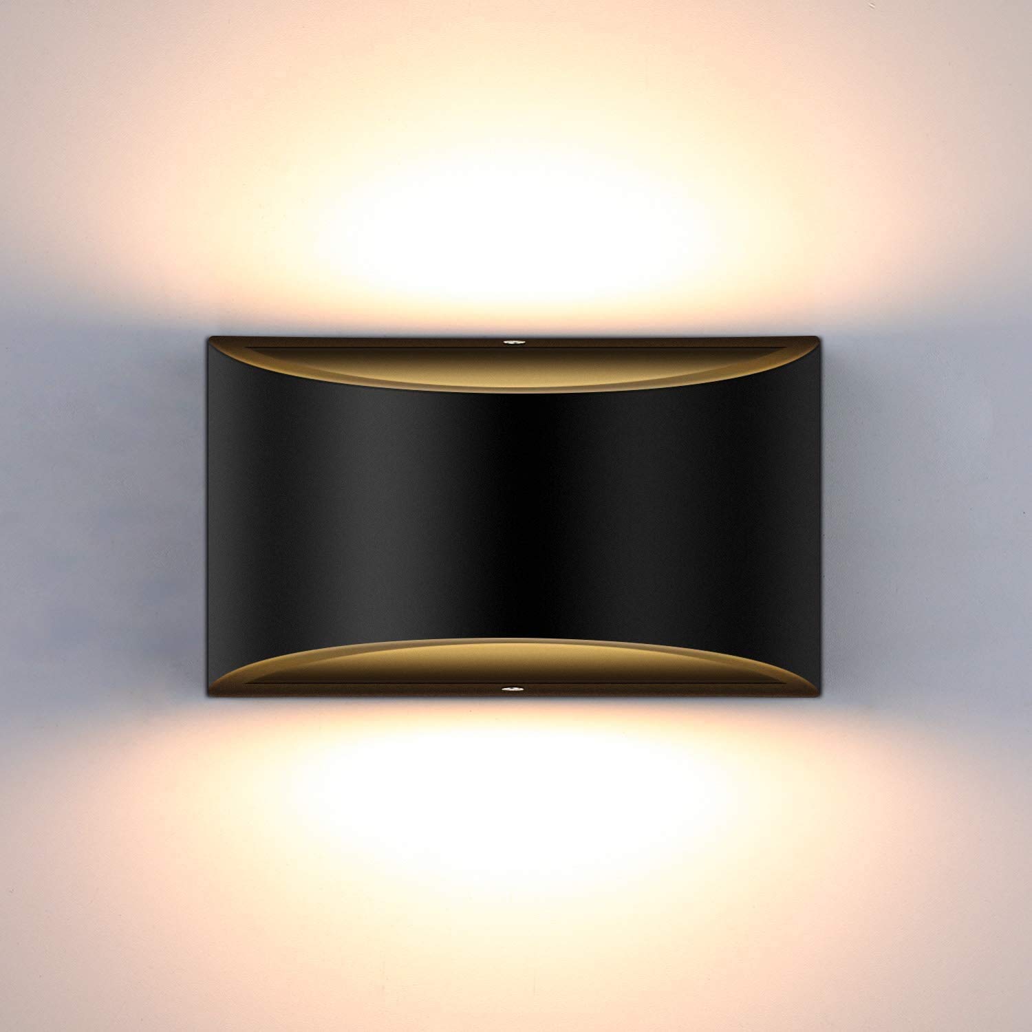 Glighone Wall Lights Indoor, Dimmable LED Up and Down Bedroom Wall Lights, Black Wall Sconce, 10W Warm White Wall Lamp for Living Room Bedroom Corridor Stair (COB LED Bulb Include)