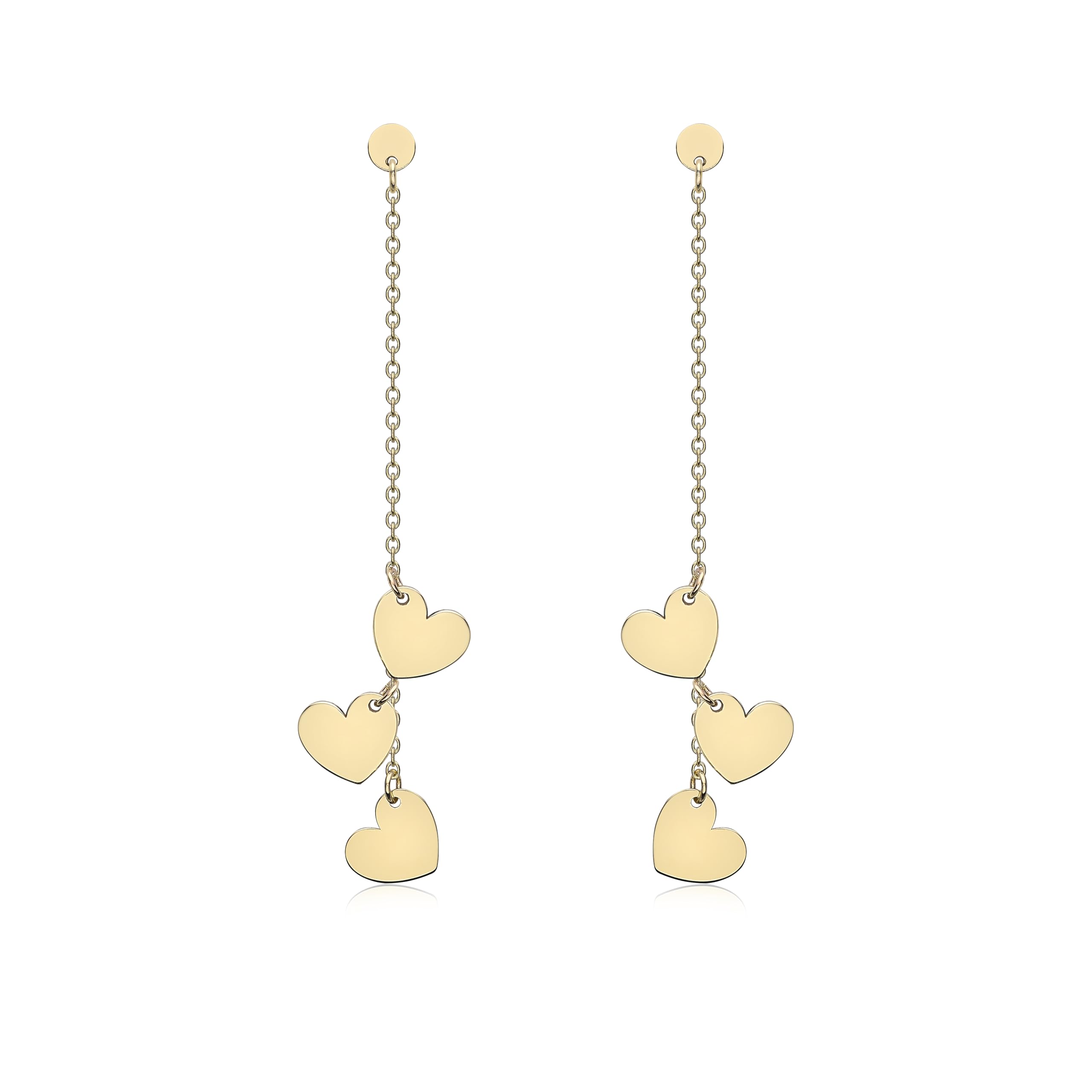 CARISSIMA Women's 9ct Yellow Gold Earrings - 3 Heart Drop - 5.9mm x 6mm