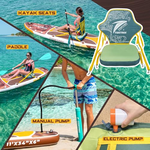 TIDETREK 11'/11'6" x 33"/34" x 6" Inflatable SUP Paddle Board – Extra-Wide, Stable Stand Up Paddle Board with Premium Full Accessory Set for Adults & Youth