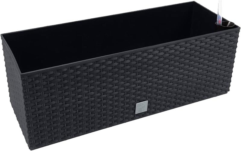 2 unidades de jardinera rectangular 17 litros con autorriego color negro 52 x 20 x 19cm