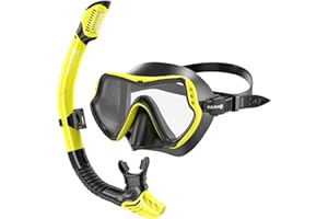YLKJSWIM Snorkeling Gear for Adults, Snorkel Mask Set 180 Degree Tempered Glass Anti Fog Goggles Dry Top Snorkel Set Scuba Diving mask with Soft Silicone Skirt Anti-Leak Comfortable Snorkel Set