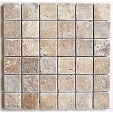 2x2 Walnut Tumbled Aged Travertine Mosaic Tile for Wall and Floor