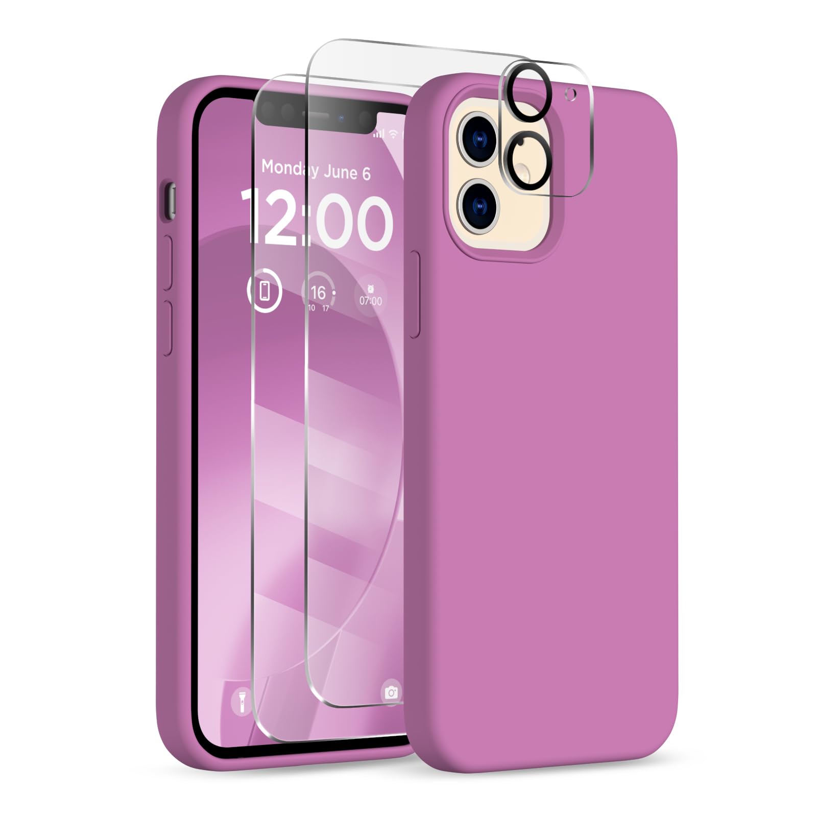 COFFKER for iPhone 12 Case and iPhone 12 Pro Case, [Camera Lens Protector + Screen Protector], Soft Microfiber Lining Silicone Shockproof Protective Slim Thin Phone Cover 6.1 inch, Lilac Purple
