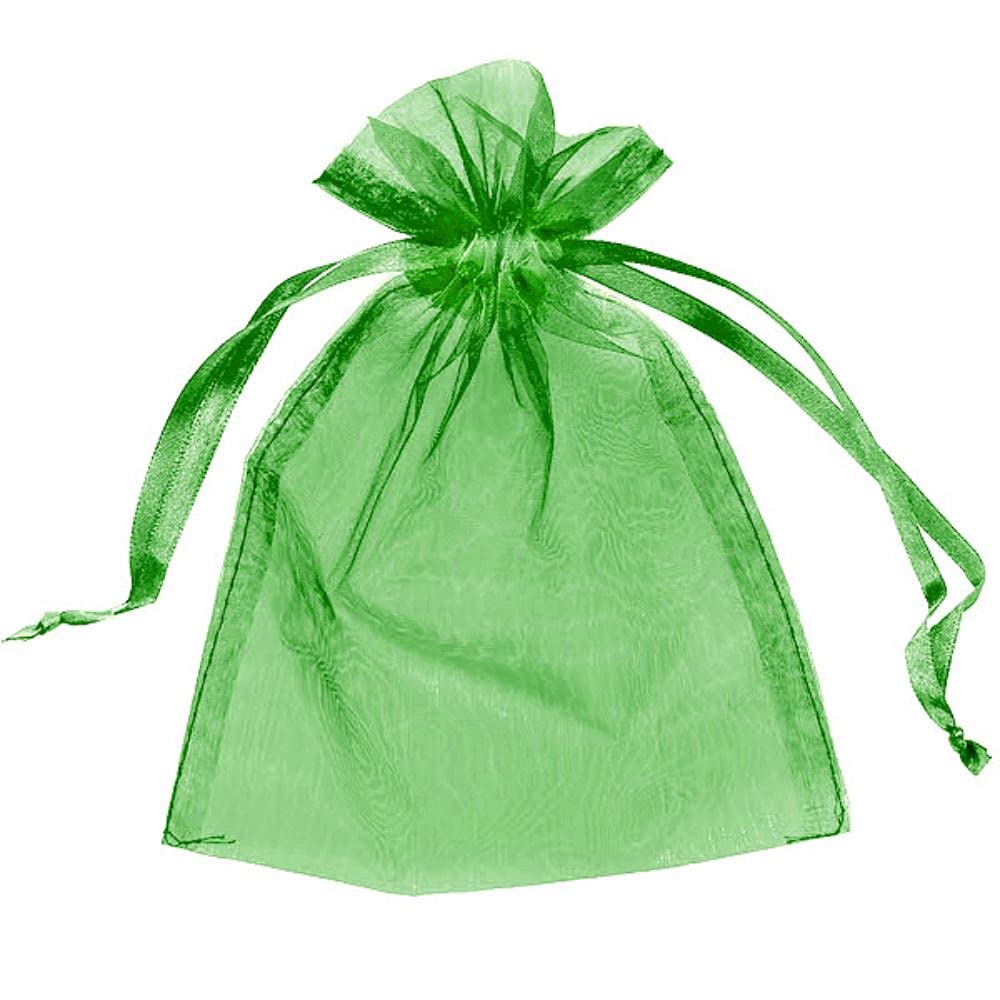 50 Organza Bags Wedding Favours Party Jewellery Pouches Mesh Drawstring Gift Wrap (7cm x 9cm, Dark Green)