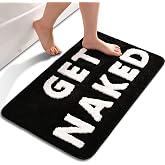 QJHOMO Get Naked Bath Mat Cute Black and White Bathroom Rugs Funny Non Slip Bathtub Decor Mats Super Absorbent Floor Carpet Machine Washable Bahtmat for Tub, Shower, Bedroom (16x24 inch)