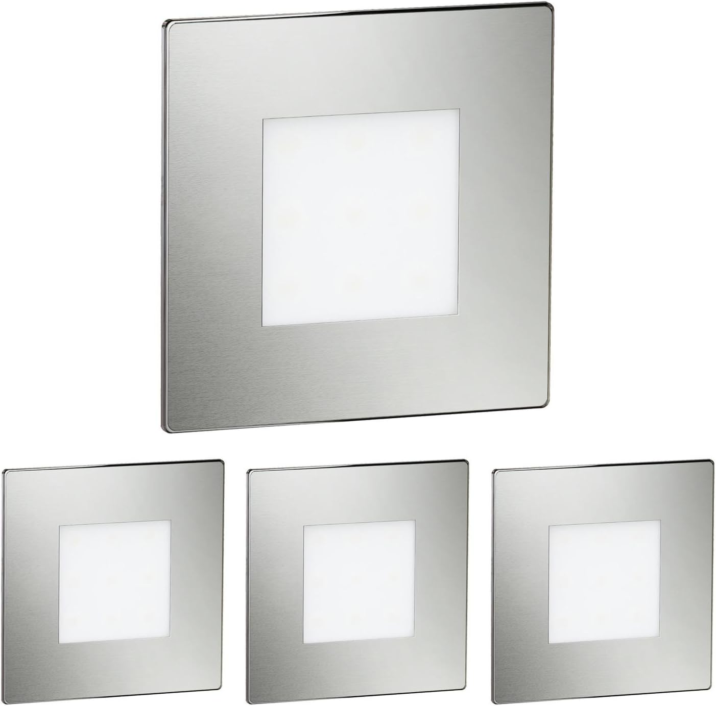 ledscom.de 4 LED Staircase Light/recessed wall Light FEX for Indoor and Outdoor use Angular, Stainless Steel, 85 x 85mm, Cool White