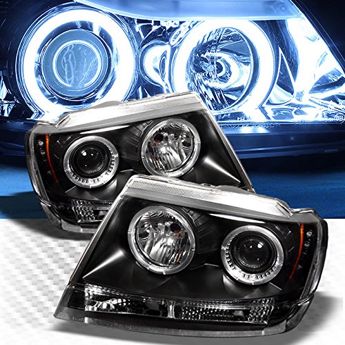 Xtune CCFL Halo LED 1999-2004 Jeep Grand Cherokee Projector Headlights Black Head Lights Pair Left+Right 2000 2001 2002 2003