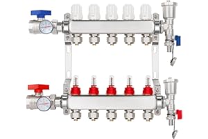GCCSJ 5 Loops PEX Manifold Radiant Floor Heating Set Stainless Steel Heated Hydronic Heating