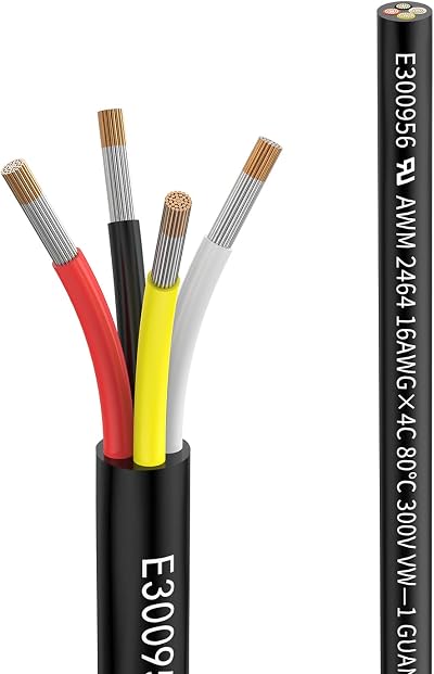 Matugajp 16AWG 4 Core DC Wire 10m 4 Conductor Extension Cable UL2464