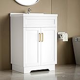 Smhxo Bathroom Vanity with Ceramic Sink, Bathroom Vanity Cabinet with 2 Doors, 24 Inches Wooden Cabinet with Sink, White