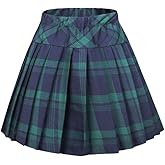 EXCHIC Women's A-Line Mini Skirt Stretchy High Waist Pleated Tennis Skirts Plaid School Uniform Dance Casual Wear
