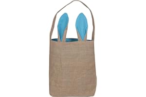 Jolly Jon Burlap Easter Baskets For Kids - Easter Bags with Handles - Easter Baskets for Kids Empty - Easter Baskets for Girls and Boys - Blue Easter Bunny Rabbit Ear Bag