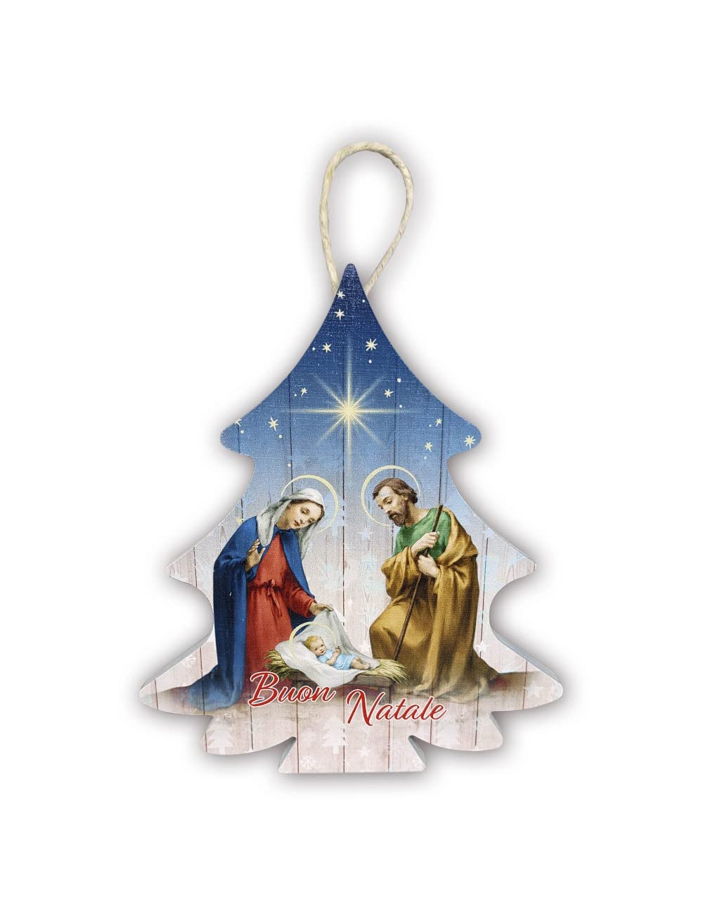 Fratelli Bonella | Christmas Decoration- in Poplar Wood- to Rest on the table or to hang on the Christmas Tree- Nativity scene 15x16 cm | Made in Italy (Christmas Tree)