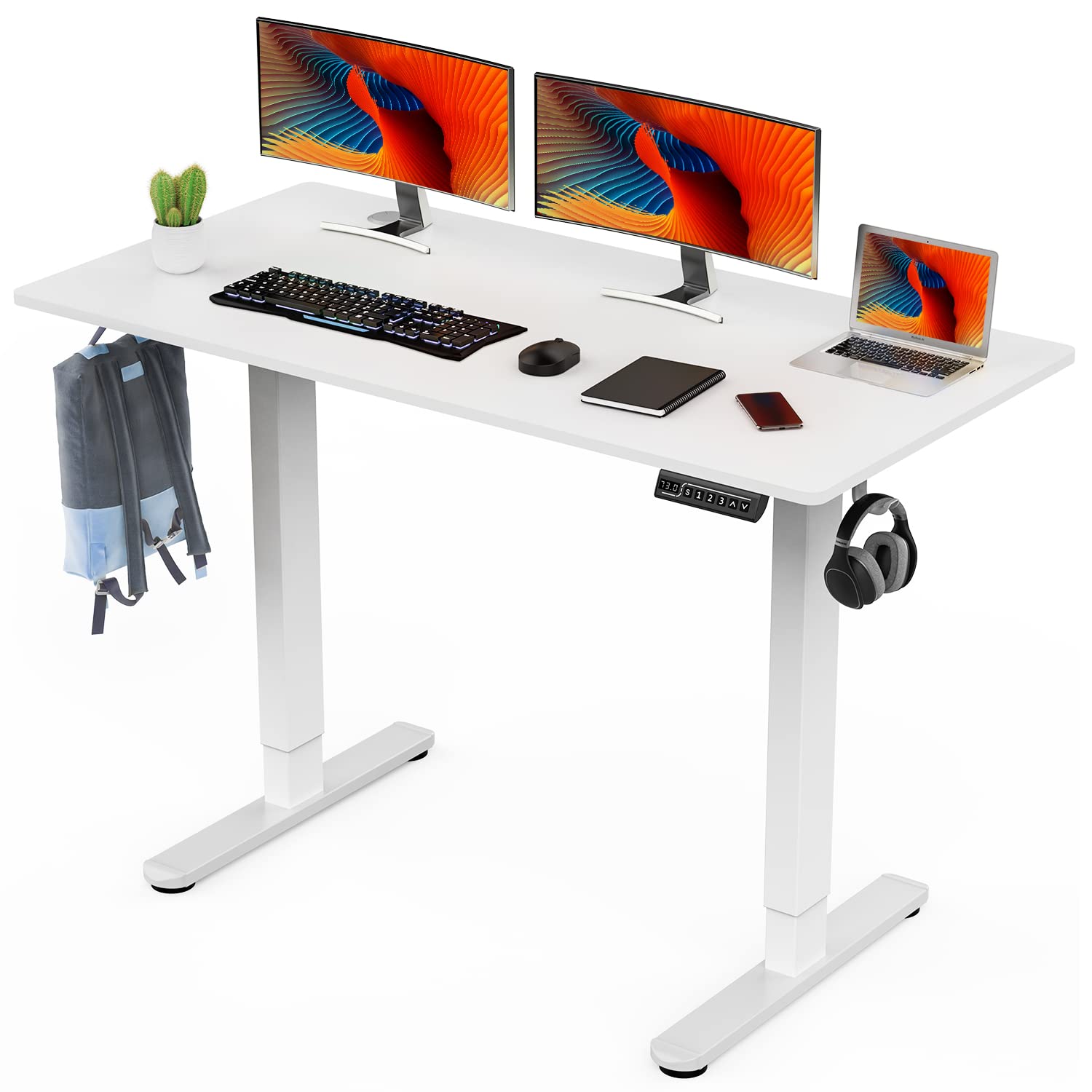 Photo 1 of *CRACKED Sweetcrispy Electric Standing Desk, 55 x 24in Adjustable Height Electric Stand up Desk Standing Computer Desk Home Office Desk Ergonomic Workstation with 3 Memory Controller, White