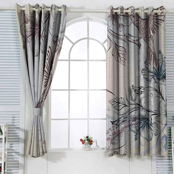 Cortinas de cocina con colibrí, pájaros y flores de hibisco, nostalgia