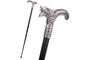 MEILUNMEIHUAN ART Wolf Head Biting Walking Cane Fashion Decorative Walking Stick Gentleman Elegant Cosplay Cane Knob Crosier 93cm